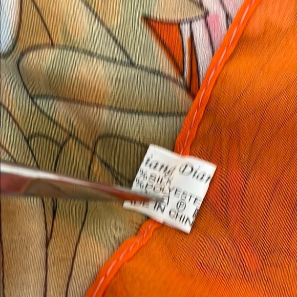 LIANG DIAN Silk Blend Scarf Orange Multicolor Floral OS - Picture 6 of 6